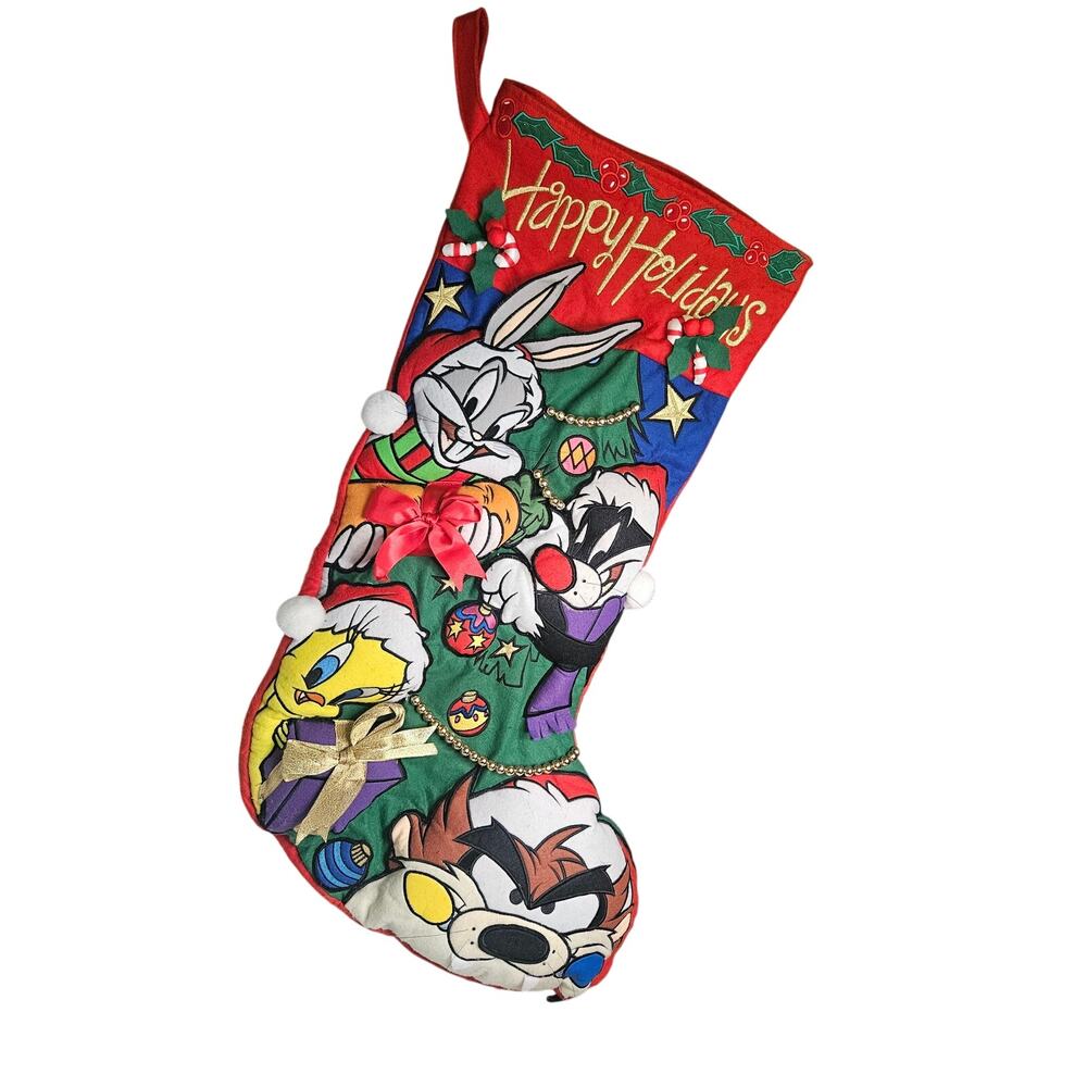 Warner Bros Store Looney Toons Huge Christmas Stocking 2000 Taz Tweety Plush Y2K